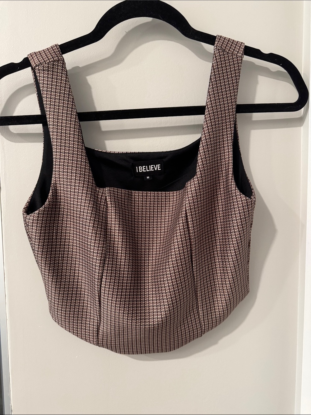 Pink Houndstooth Cropped Tank Top